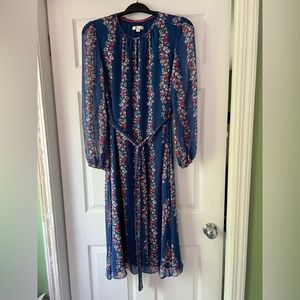 Boden pretty blue floral garden midi dress with gauzy sleeves size 12
